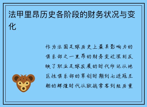 法甲里昂历史各阶段的财务状况与变化